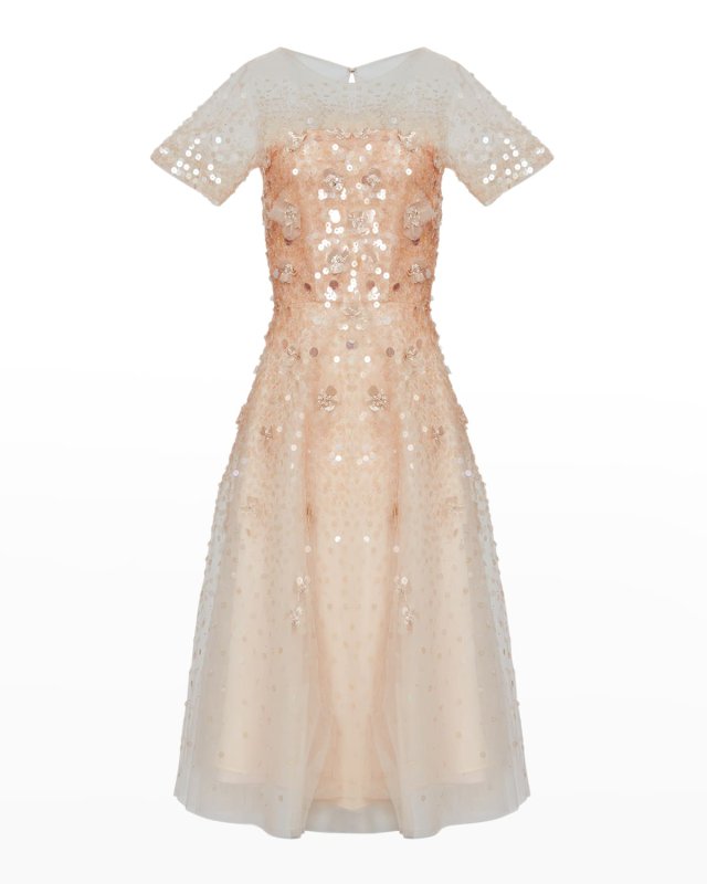 Sequin Floral Applique Illusion Dress